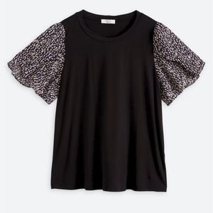 Elegant Black Top with Patterned Sleeves
